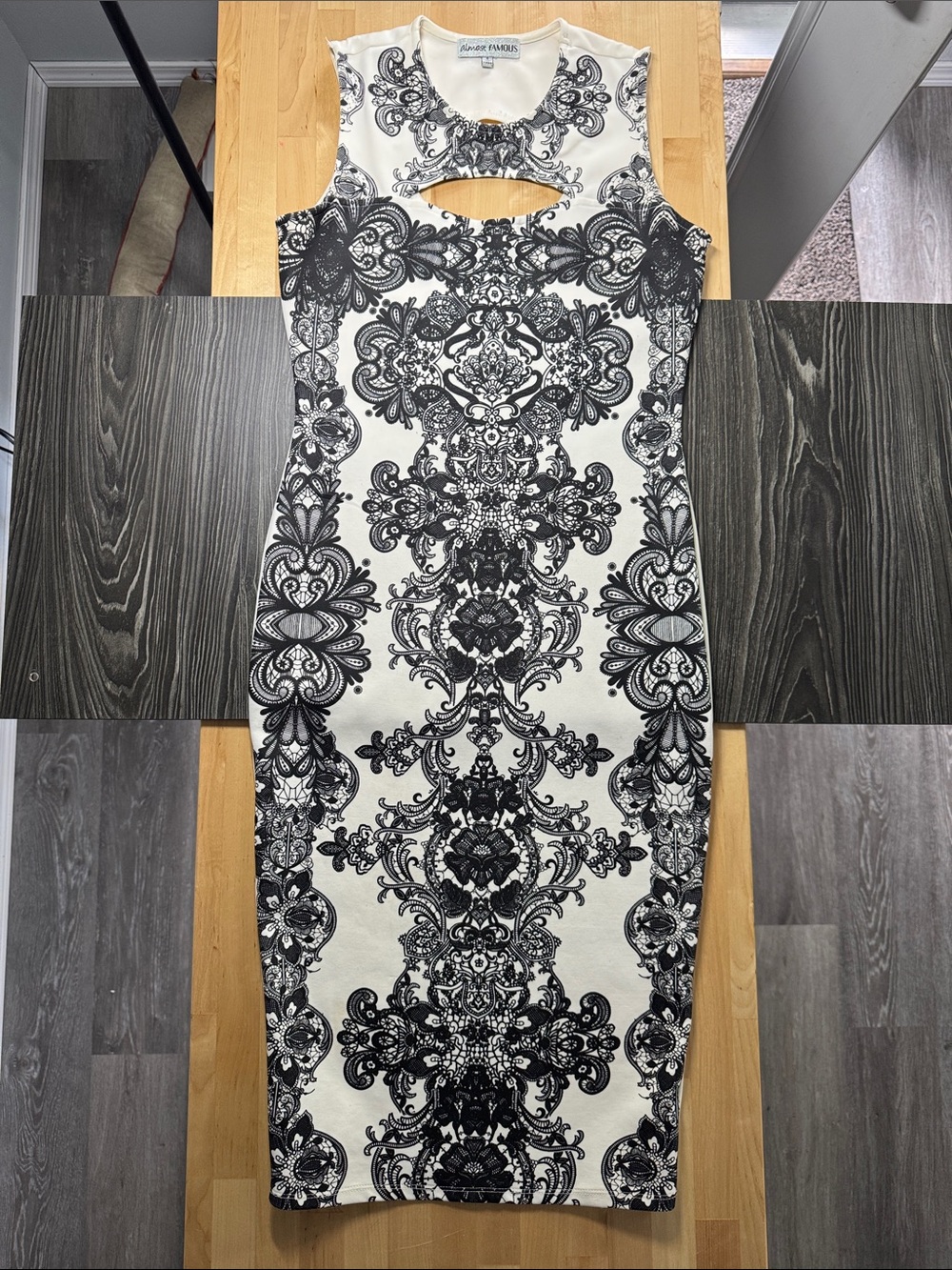 Almost Famous Black & White Cutout Midi Sheath Dress